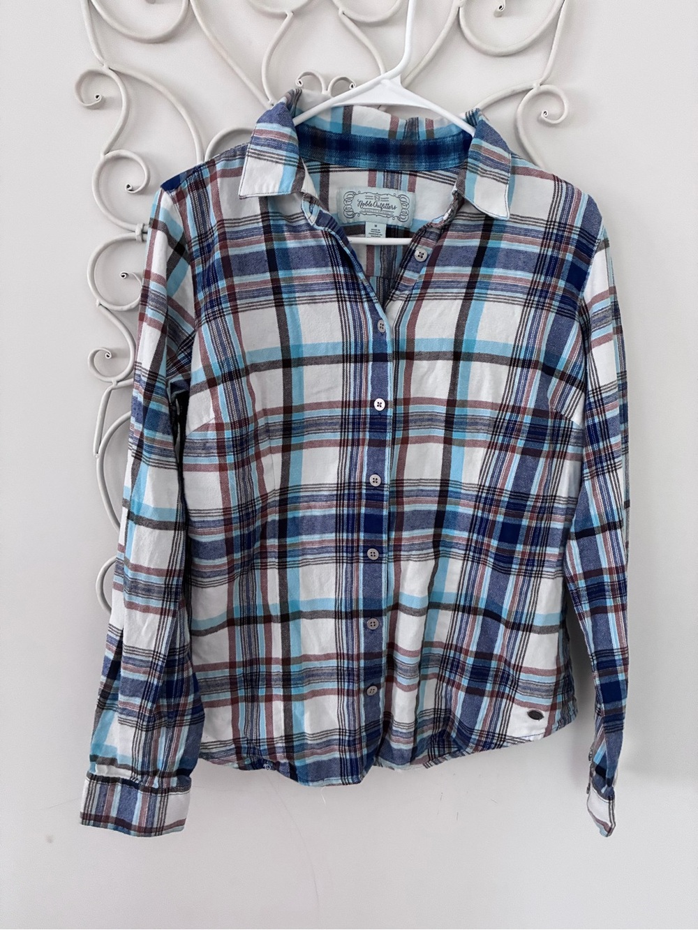 Womens Plaid Button-Down Shirt - Blue & Brown
